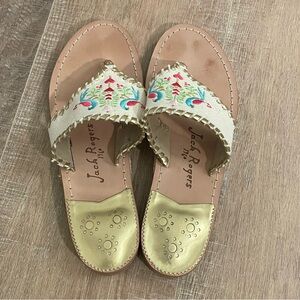 Jack Rogers Gold and Cream Embroidered Sandals